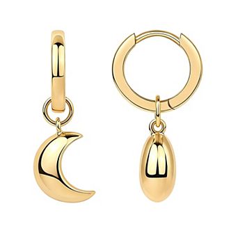 14K Gold Plated Silver Post Dainty Moon Charm Huggie Earrings Gift for Her