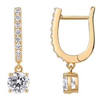 14K Gold Plated Cubic Zirconia Dainty Hoop Dangle Earrings Gift for Her