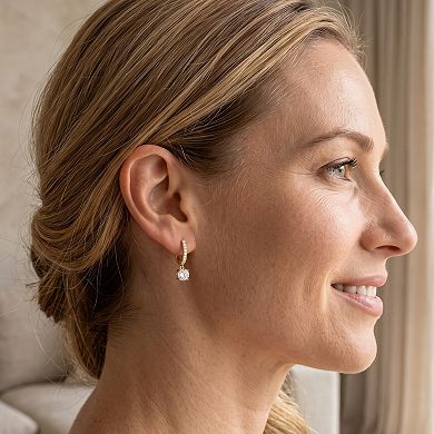 14K Gold Plated Cubic Zirconia Dainty Hoop Dangle Earrings Gift for Her
