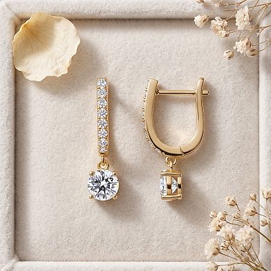 14K Gold Plated Cubic Zirconia Dainty Hoop Dangle Earrings Gift for Her