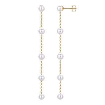 14K Gold Plated Delicate Genuine Multi Pearl Chain Dangle Earrings Gift for Her