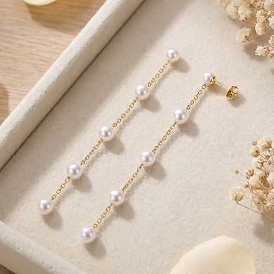 14K Gold Plated Delicate Genuine Multi Pearl Chain Dangle Earrings Gift for Her