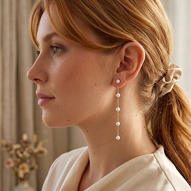 14K Gold Plated Delicate Genuine Multi Pearl Chain Dangle Earrings Gift for Her