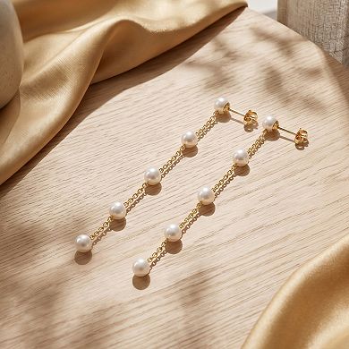 14K Gold Plated Delicate Genuine Multi Pearl Chain Dangle Earrings Gift for Her