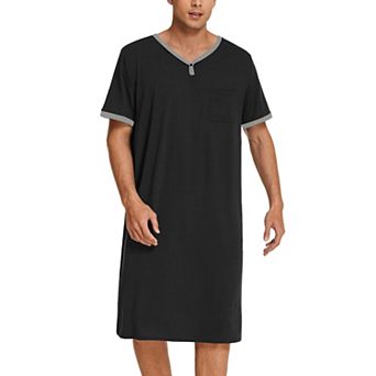 Ekouaer Sleepshirts Mens Casual Loungewear Short Sleeve Pajama Tops Long Henley Sleep Shirt