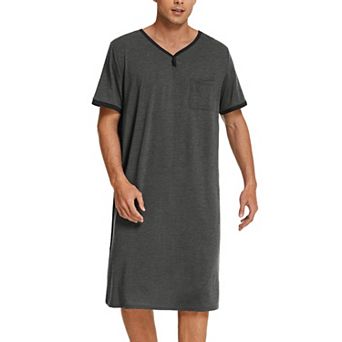 Ekouaer Sleepshirts Mens Casual Loungewear Short Sleeve Pajama Tops Long Henley Sleep Shirt