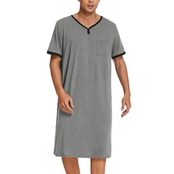 Ekouaer Sleepshirts Mens Casual Loungewear Short Sleeve Pajama Tops Long Henley Sleep Shirt