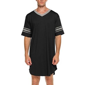 Ekouaer Men Nightshirt Comfy Nightwear V Neck Short Sleeve Soft Loose Pajama Sleep Shirt