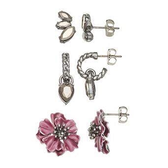 Simply Vera Vera Wang Jet Tone Flower 3-Pair Earring Set