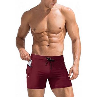 Ekouaer Mens Bikini Swim Briefs Quick Dry Swimsuit Beach Swimwear with Zip Pockets Beach Shorts