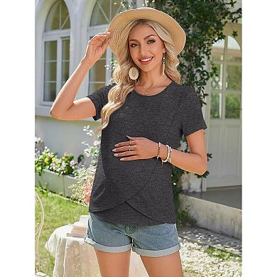 Ekouaer Nursing Shirts Three Pack Short Sleeve Breastfeeding Tops Maternity T Shirts Postpartum