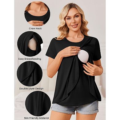 Ekouaer Nursing Shirts Three Pack Short Sleeve Breastfeeding Tops Maternity T Shirts Postpartum