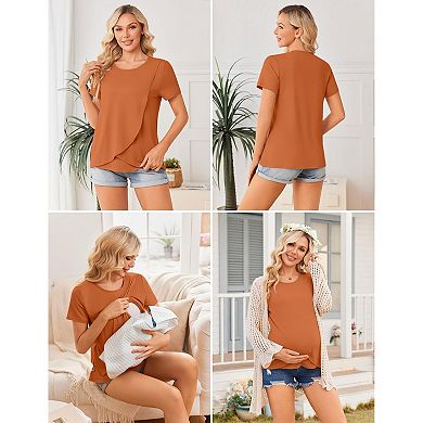 Ekouaer Nursing Shirts Three Pack Short Sleeve Breastfeeding Tops Maternity T Shirts Postpartum