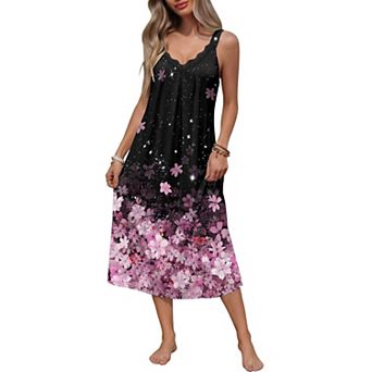 Ekouaer Sleeveless Nightgowns for Womens Lace V neck Long Nightdress Wide Strap Soft Lounge Dresses