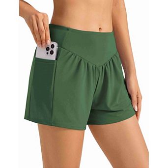 Ekouaer Women' 3" Board Shorts High Waisted Swim Shorts Swimsuit Bottoms Beach Shorts with Pockets