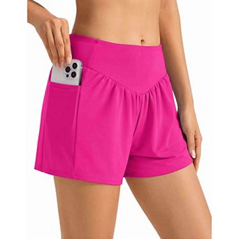 Ekouaer Women' 3" Board Shorts High Waisted Swim Shorts Swimsuit Bottoms Beach Shorts with Pockets