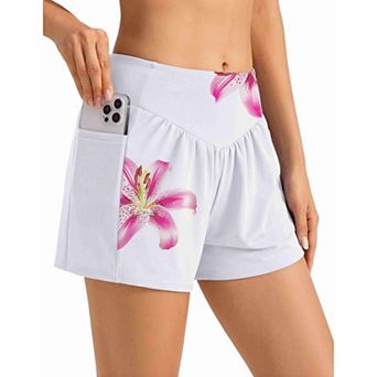 Ekouaer Women' 3" Board Shorts High Waisted Swim Shorts Swimsuit Bottoms Beach Shorts with Pockets