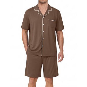 Ekouaer Mens Pajamas Set Summer Short Sleeve Button Up Pjs 2 pc Sleepwear with Pockets