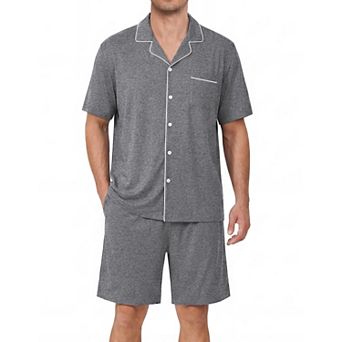Ekouaer Mens Pajamas Set Summer Short Sleeve Button Up Pjs 2 pc Sleepwear with Pockets