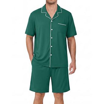 Ekouaer Mens Pajamas Set Summer Short Sleeve Button Up Pjs 2 pc Sleepwear with Pockets