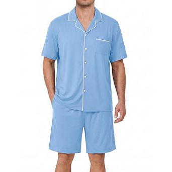 Ekouaer Mens Pajamas Set Summer Short Sleeve Button Up Pjs 2 pc Sleepwear with Pockets