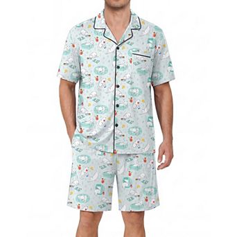 Ekouaer Mens Pajamas Set Summer Short Sleeve Button Up Pjs 2 pc Sleepwear with Pockets