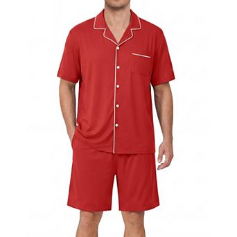 Ekouaer Mens Pajamas Set Summer Short Sleeve Button Up Pjs 2 pc Sleepwear with Pockets
