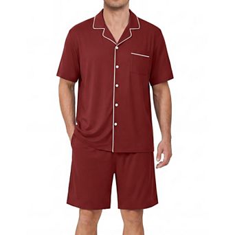 Ekouaer Mens Pajamas Set Summer Short Sleeve Button Up Pjs 2 pc Sleepwear with Pockets