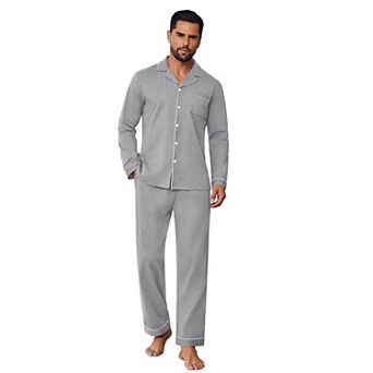 Ekouaer Mens Pajamas Cotton Long Sleeve Pajamas Couples Sleepwear Fall Two Piece Lounge Wear Sets
