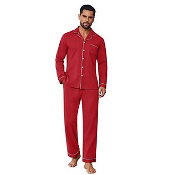 Ekouaer Mens Pajamas Cotton Long Sleeve Pajamas Couples Sleepwear Fall Two Piece Lounge Wear Sets