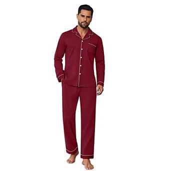 Ekouaer Mens Pajamas Cotton Long Sleeve Pajamas Couples Sleepwear Fall Two Piece Lounge Wear Sets