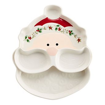 Pfaltzgraff Winterberry Santa 12-inch Platter with Dip Bowl