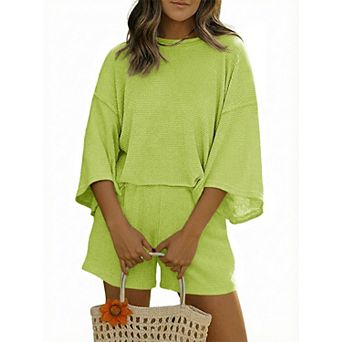 Womens 2 pc 3/4 Sleeve Drop Shoulder Loungewear Set Casual Lounge Outfits