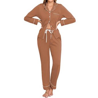 Women 2 pc Cotton Pajama Set Long Sleeve Soft Lounge Sleepwear
