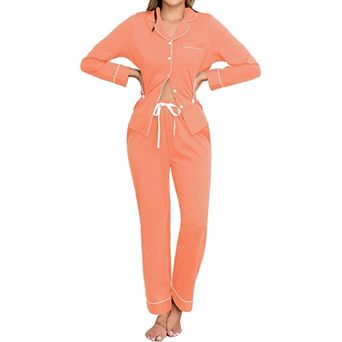 Women 2 pc Cotton Pajama Set Long Sleeve Soft Lounge Sleepwear