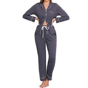 Women 2 pc Cotton Pajama Set Long Sleeve Soft Lounge Sleepwear