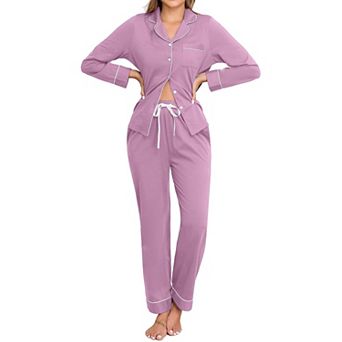 Women 2 pc Cotton Pajama Set Long Sleeve Soft Lounge Sleepwear