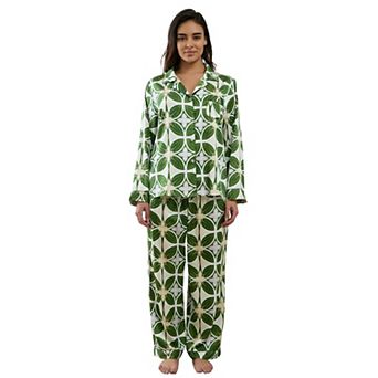 Womens 2 pc Satin Silk Pajamas Set Long Sleeve Loose Sleepwear With Pockets