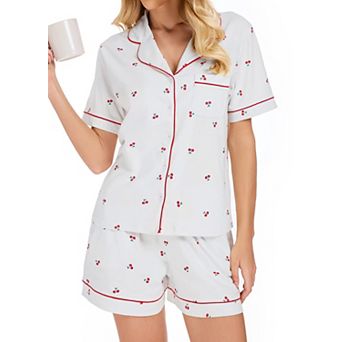 Womens 2 pc Premium Cotton Short Sleeve Soft Knit Summer Sleepwear Loungewear