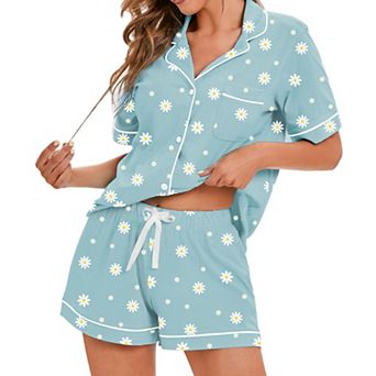 Womens 2 pc Premium Cotton Short Sleeve Soft Knit Summer Sleepwear Loungewear
