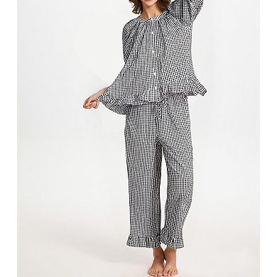 Womens 2 Pcs Gingham Cotton Pajama Set Ruffled Babydoll Lounge Wear