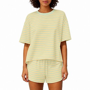 Womens 2 pc Cotton Lounge Outfits Short Sleeve Tees Drawstring Shorts Summer Casual Wear