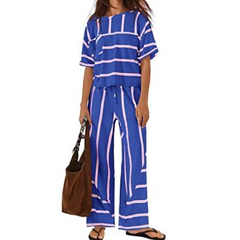 Womens 2 pc Lounge Set Soft Cotton Blend Vacation Casual Wear With Pockets
