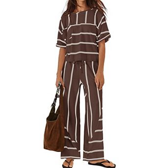 Womens 2 pc Lounge Set Soft Cotton Blend Vacation Casual Wear With Pockets