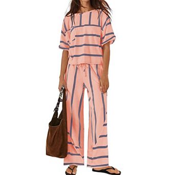 Womens 2 pc Lounge Set Soft Cotton Blend Vacation Casual Wear With Pockets