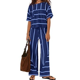 Womens 2 pc Lounge Set Soft Cotton Blend Vacation Casual Wear With Pockets
