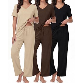 3-Pack Womens Short Sleeve V Neck Pajama Set Soft Loungewear With Pockets