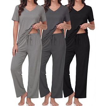 3-Pack Womens Short Sleeve V Neck Pajama Set Soft Loungewear With Pockets