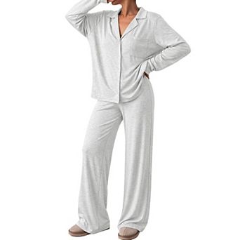 Womens 2 pc Ultra Soft Long Sleeve Wide Leg Lounge Pajamas Set