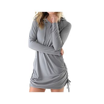 Womens UPF 50+ Sun Protection Long Sleeve Hooded Beach Cover Up Dress